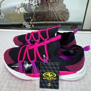Athletic Works Girls Size 3 Memory Foam Knit Sneakers Black/Pink